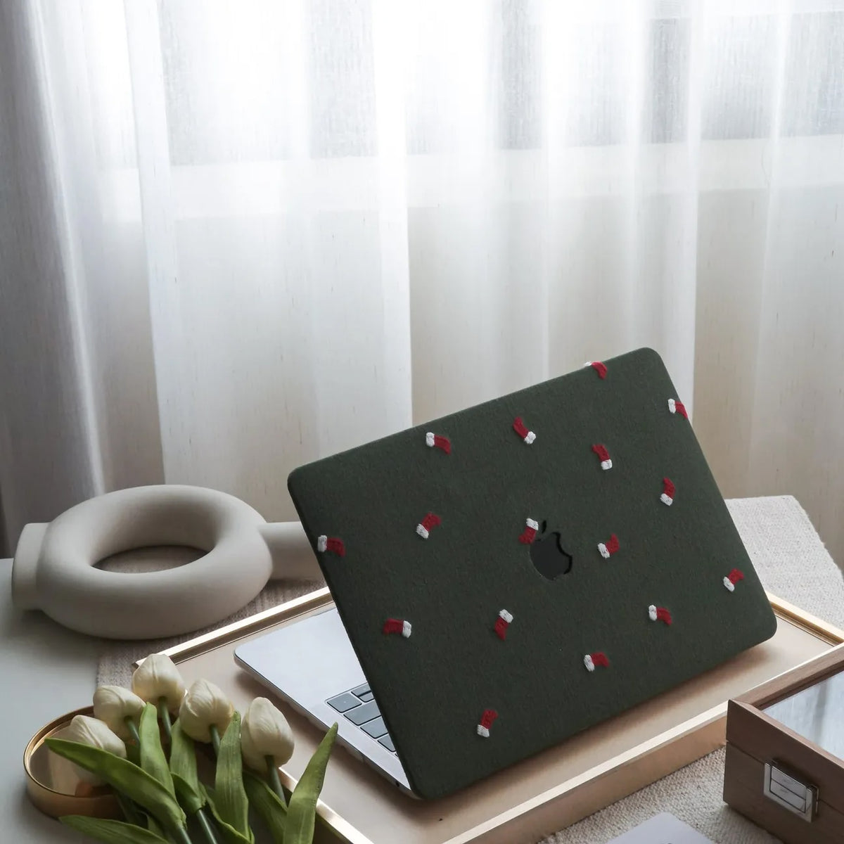 Christmas socks Embroidered Leather Macbook Case