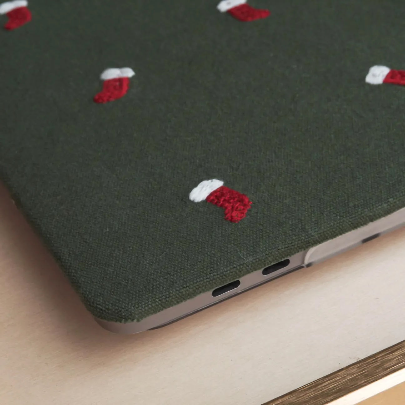 Christmas socks Embroidered Leather Macbook Case