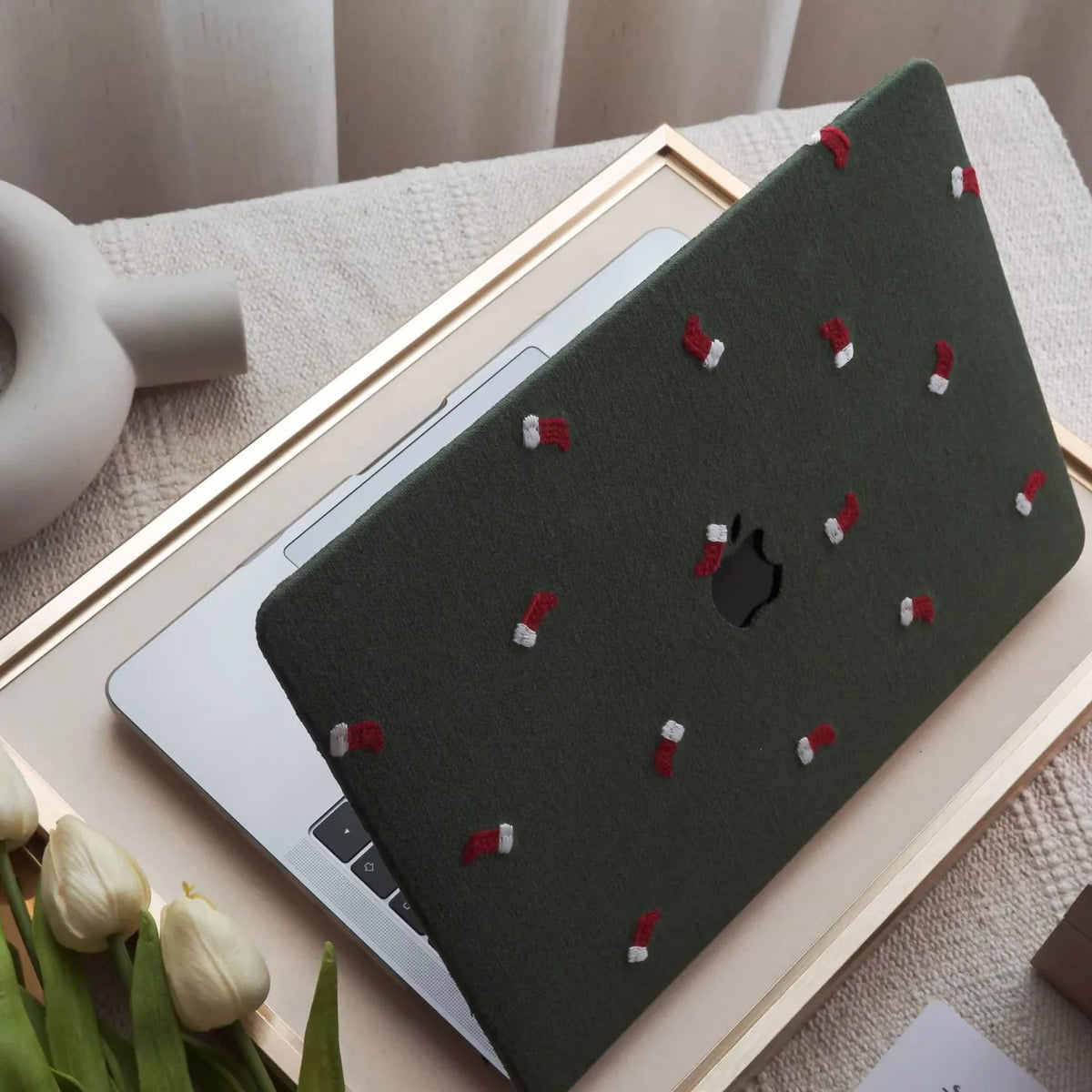 Christmas socks Embroidered Leather Macbook Case