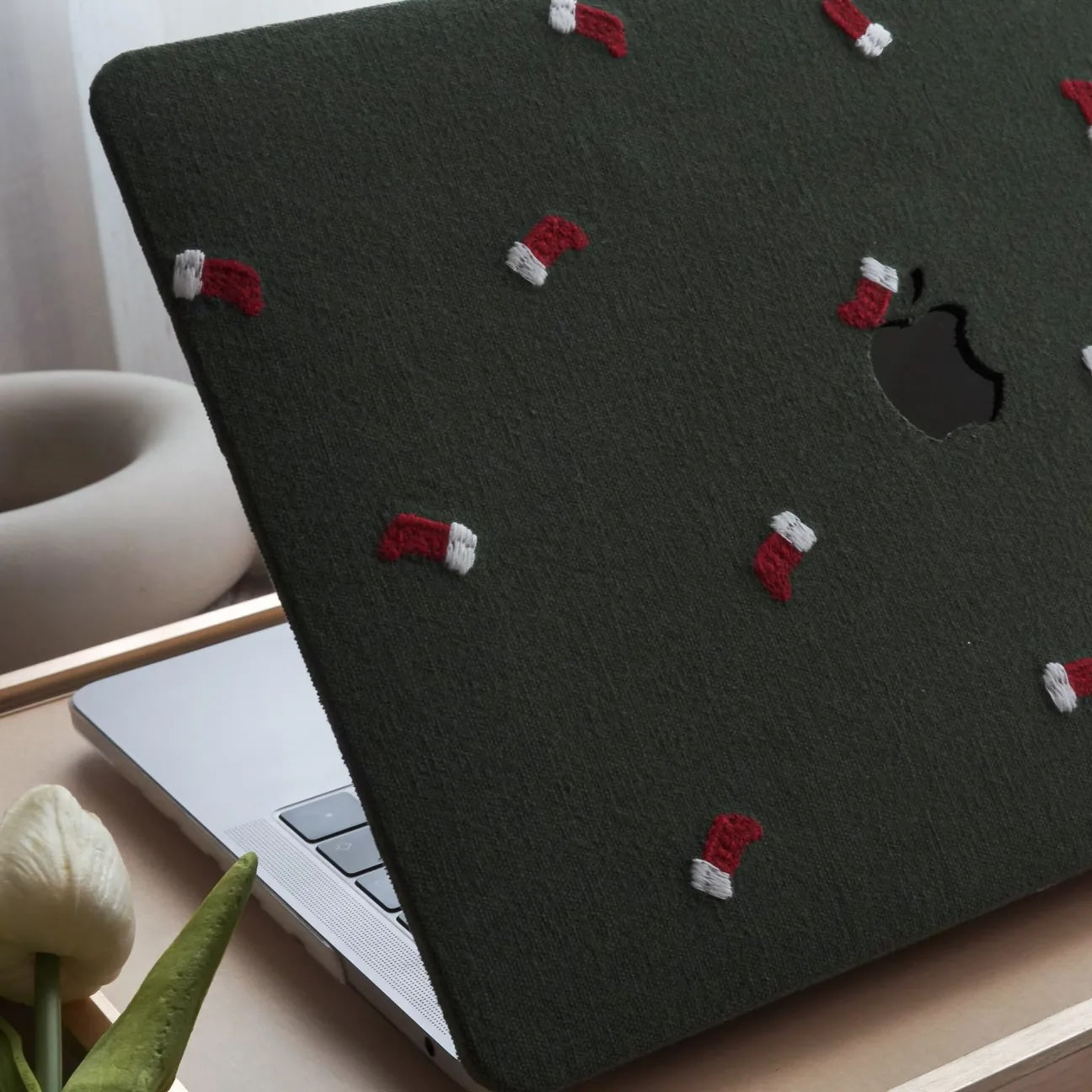 Christmas socks Embroidered Leather Macbook Case