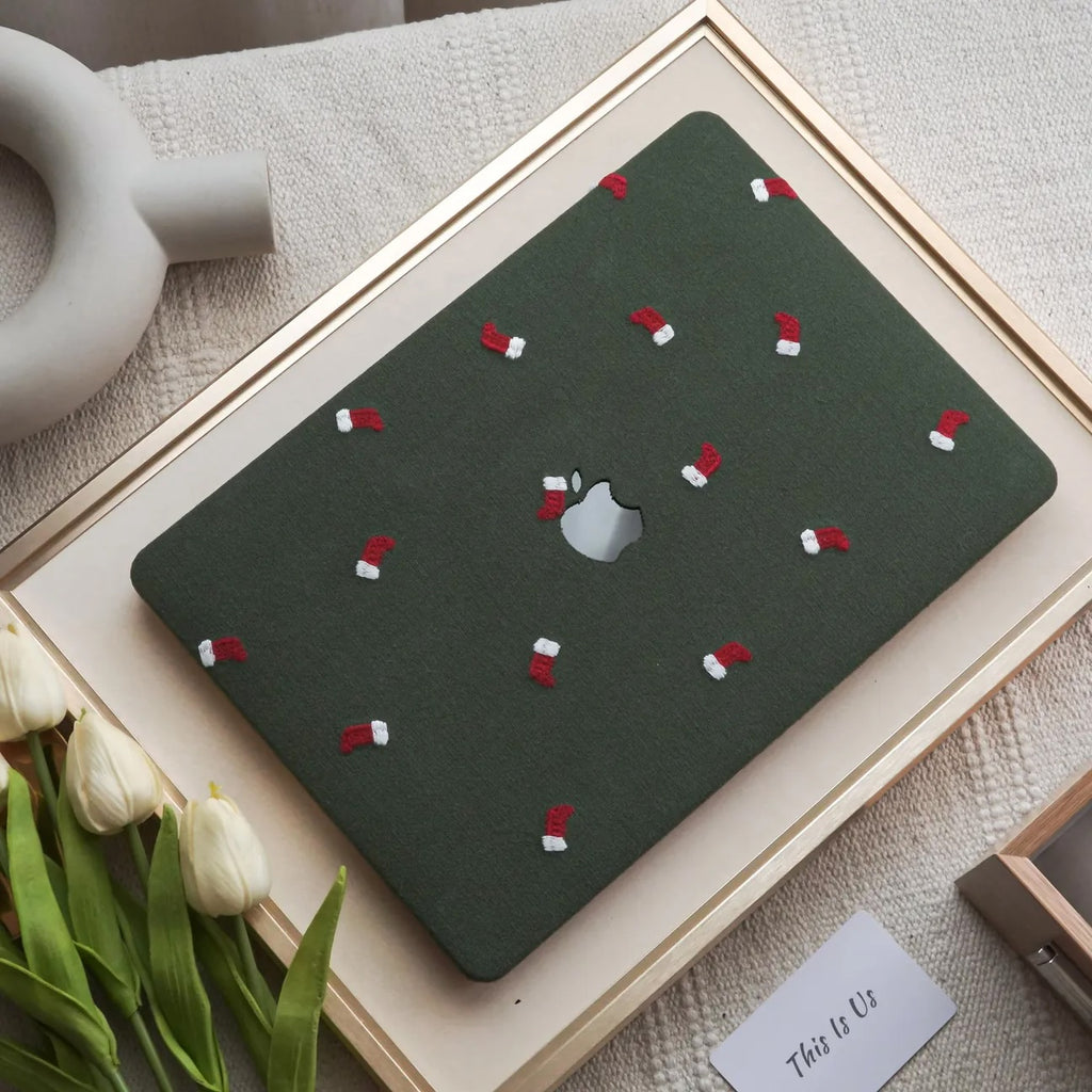 Christmas socks Embroidered Leather Macbook Case