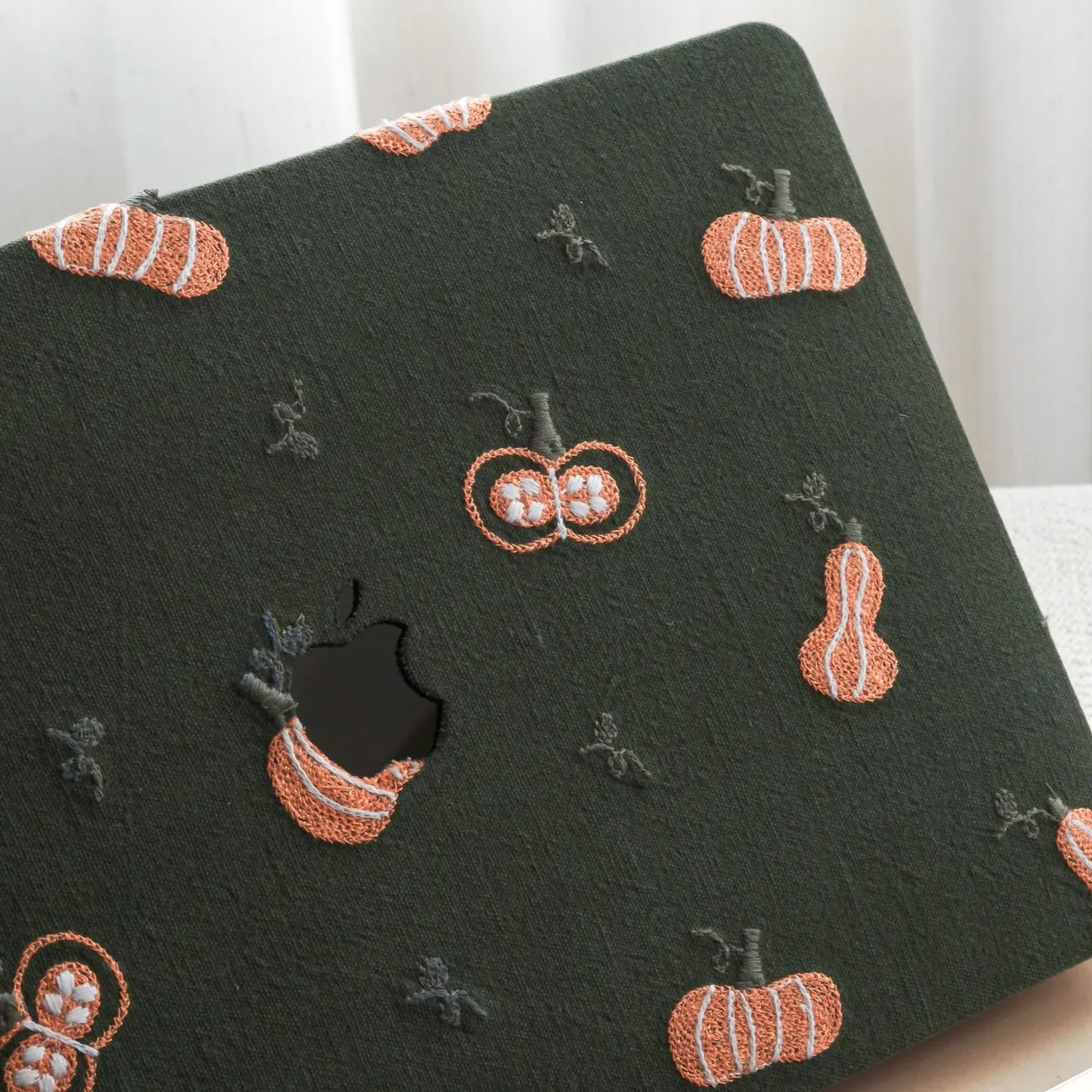 Green Pumpkin Embroidered Leather Mac Case