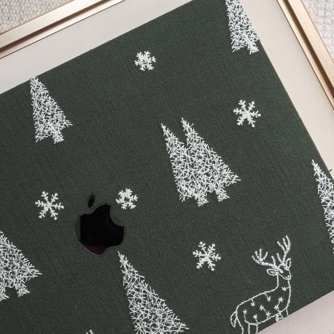 Christmas tree & Elk Embroidered Leather Macbook Case