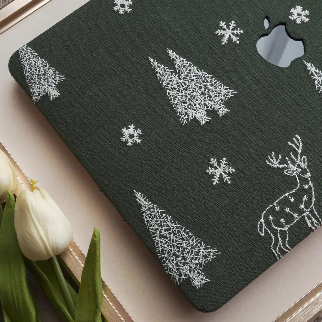 Christmas tree & Elk Embroidered Leather Macbook Case
