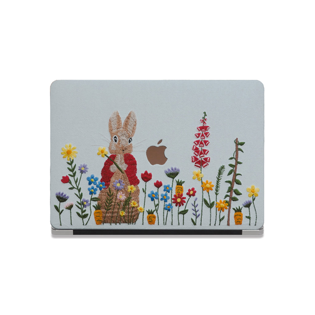 This is us White Hand-drawn Red-clothed Bunny ♾ Textured Stitching MacBook Case