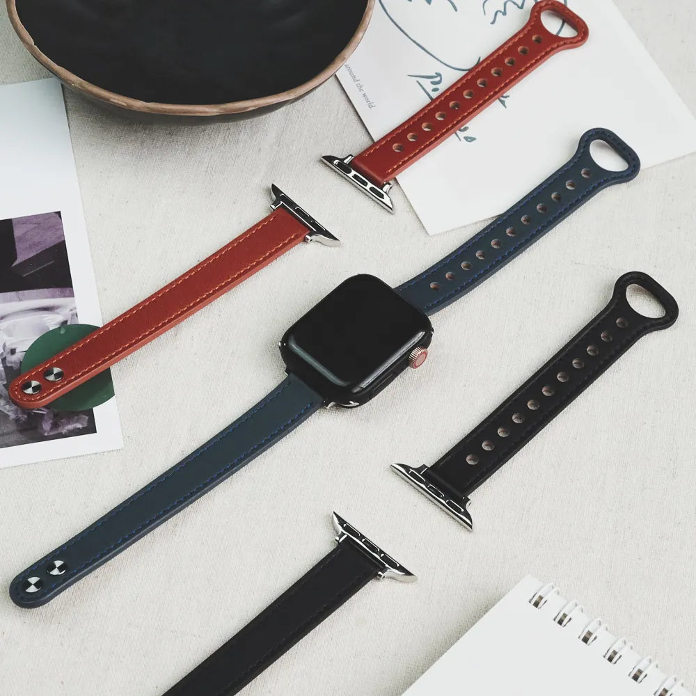 Narrow Genuine Leather Buckle Apple Watch Band