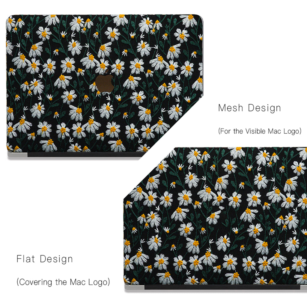 Embroidery Series ♾ Deep Black Daisy Textured Stitching MacBook Case