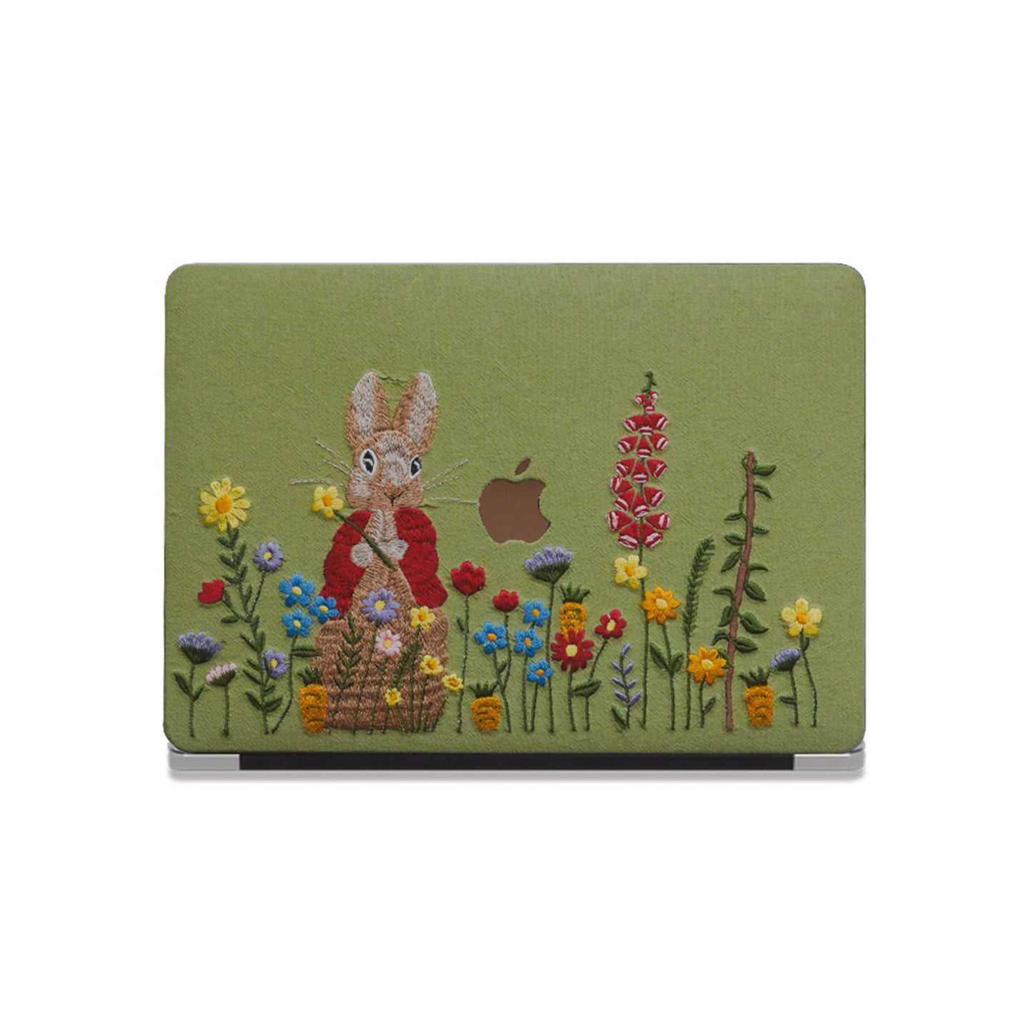 This is us Green Hand-drawn Red-clothed Bunny ♾ Textured Stitching MacBook Case