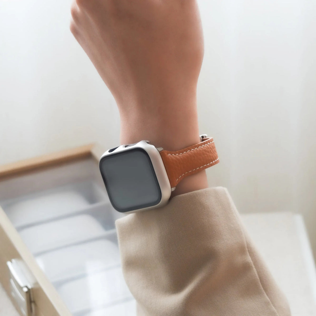 Slim Magnetic Lychee Texture Leather Apple Watch Band
