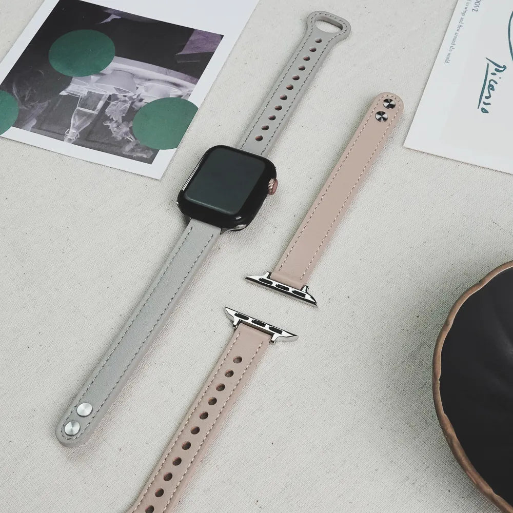 Narrow Genuine Leather Buckle Apple Watch Band