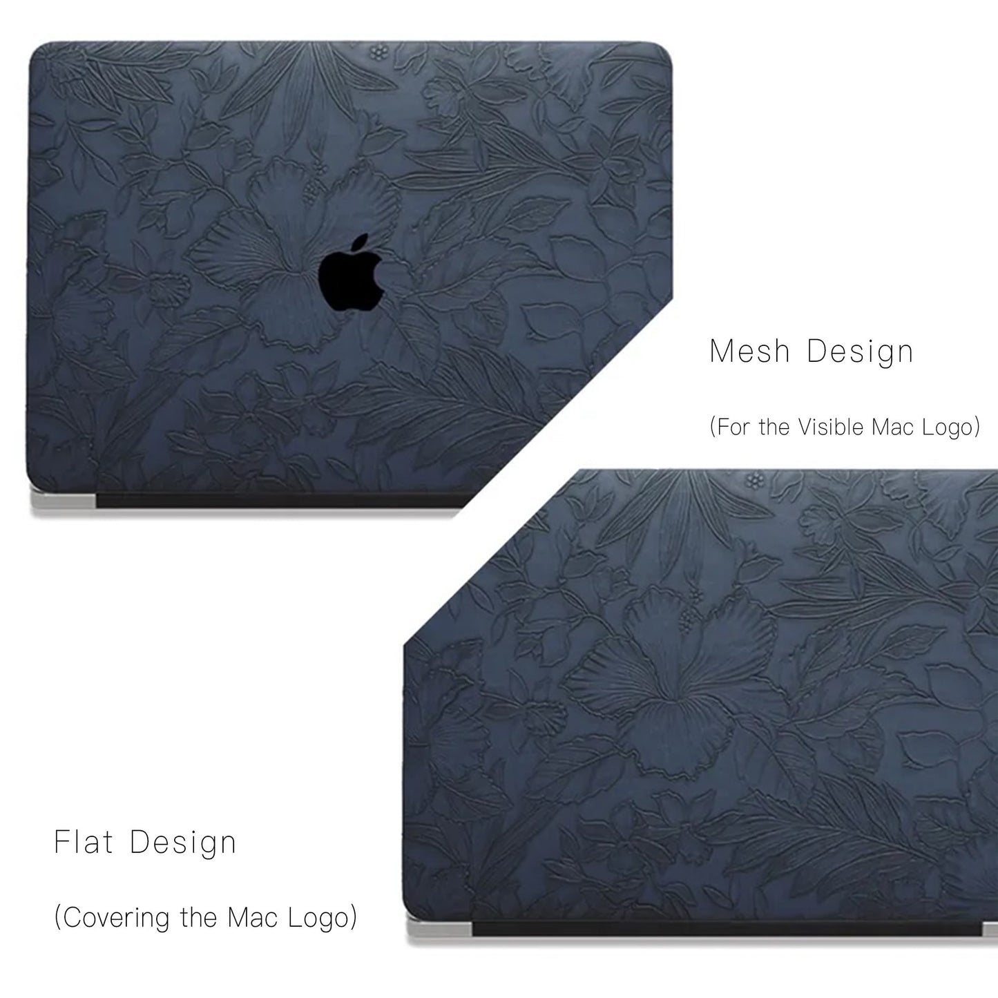 Salvia Blue Embossed Floral Leather Macbook Case
