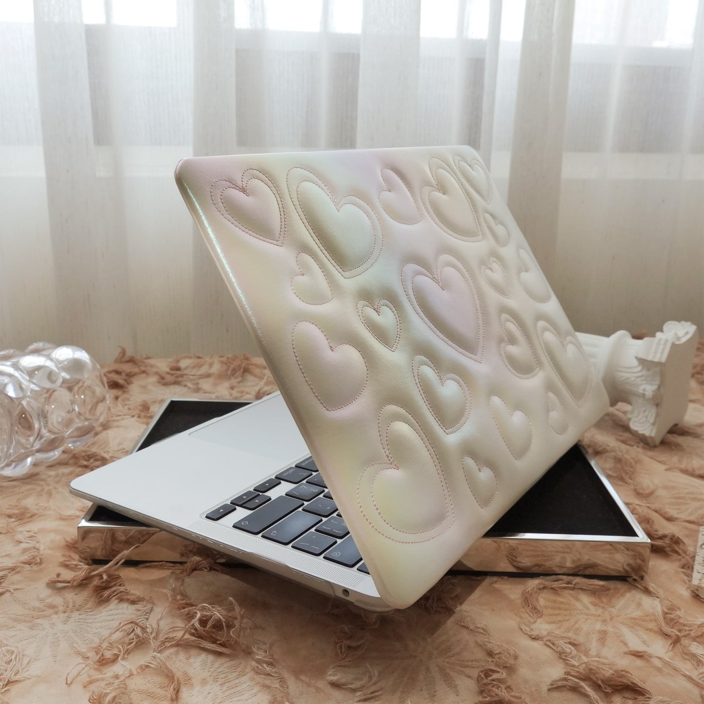 Puffy Heart Iridescent White ♾ Textured MacBook Case