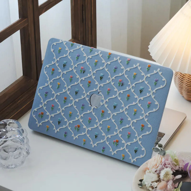This Is Us Plaid Floral ♾ Textured Stitching Sky Blue Mac Case