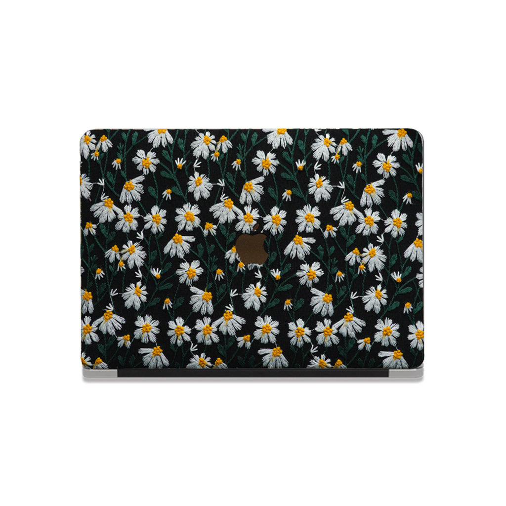 Embroidery Series ♾ Deep Black Daisy Textured Stitching MacBook Case