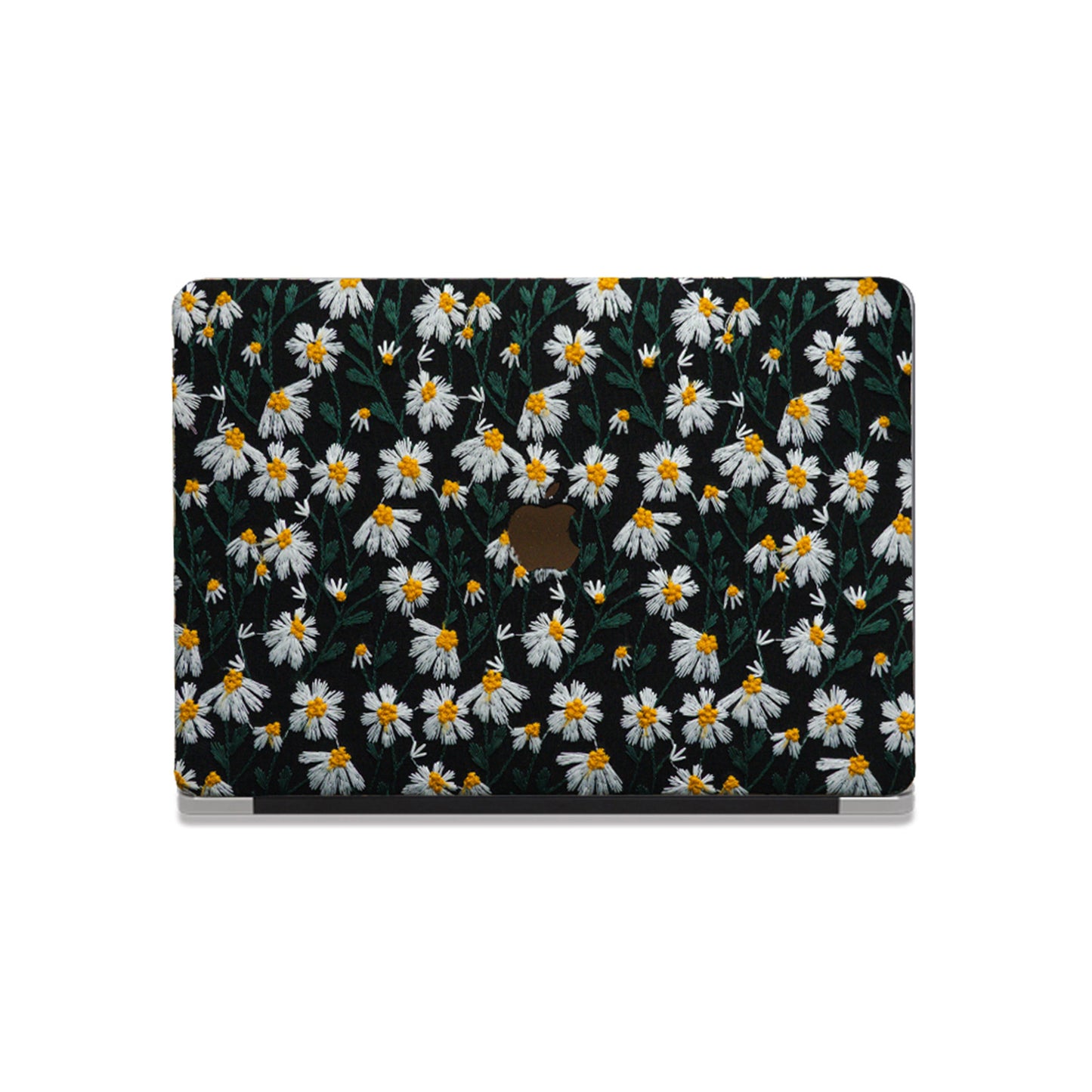 Embroidery Series ♾ Deep Black Daisy Textured Stitching MacBook Case