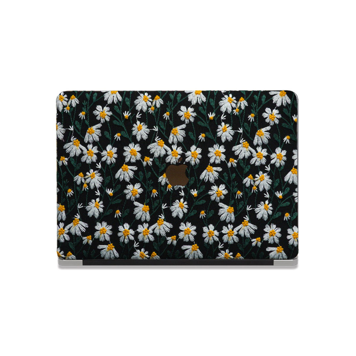 Embroidery Series ♾ Deep Black Daisy Textured Stitching MacBook Case