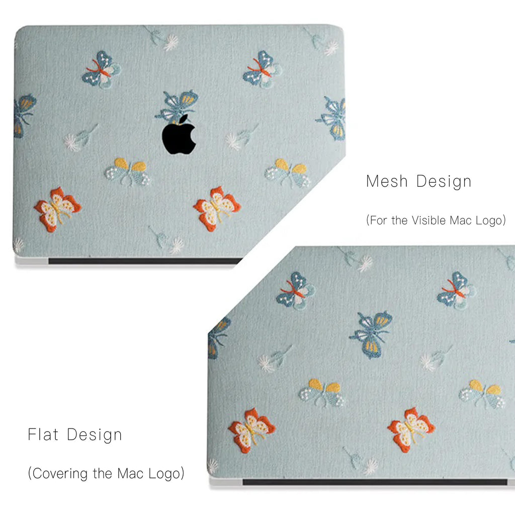 Blue Butterfly Embroidered Leather Macbook Case