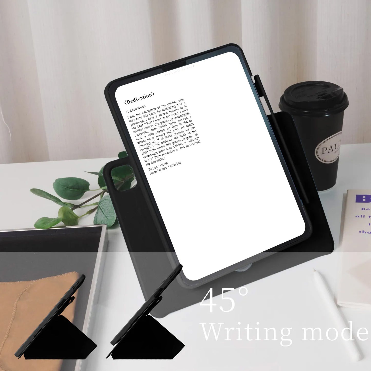 Cream Black Star Magnetic Ring with 360° Adjustable Feature and Pencil Slot iPad Case