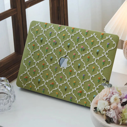 This Is Us Plaid Floral Textured Stitching Little Grass Green Mac Case