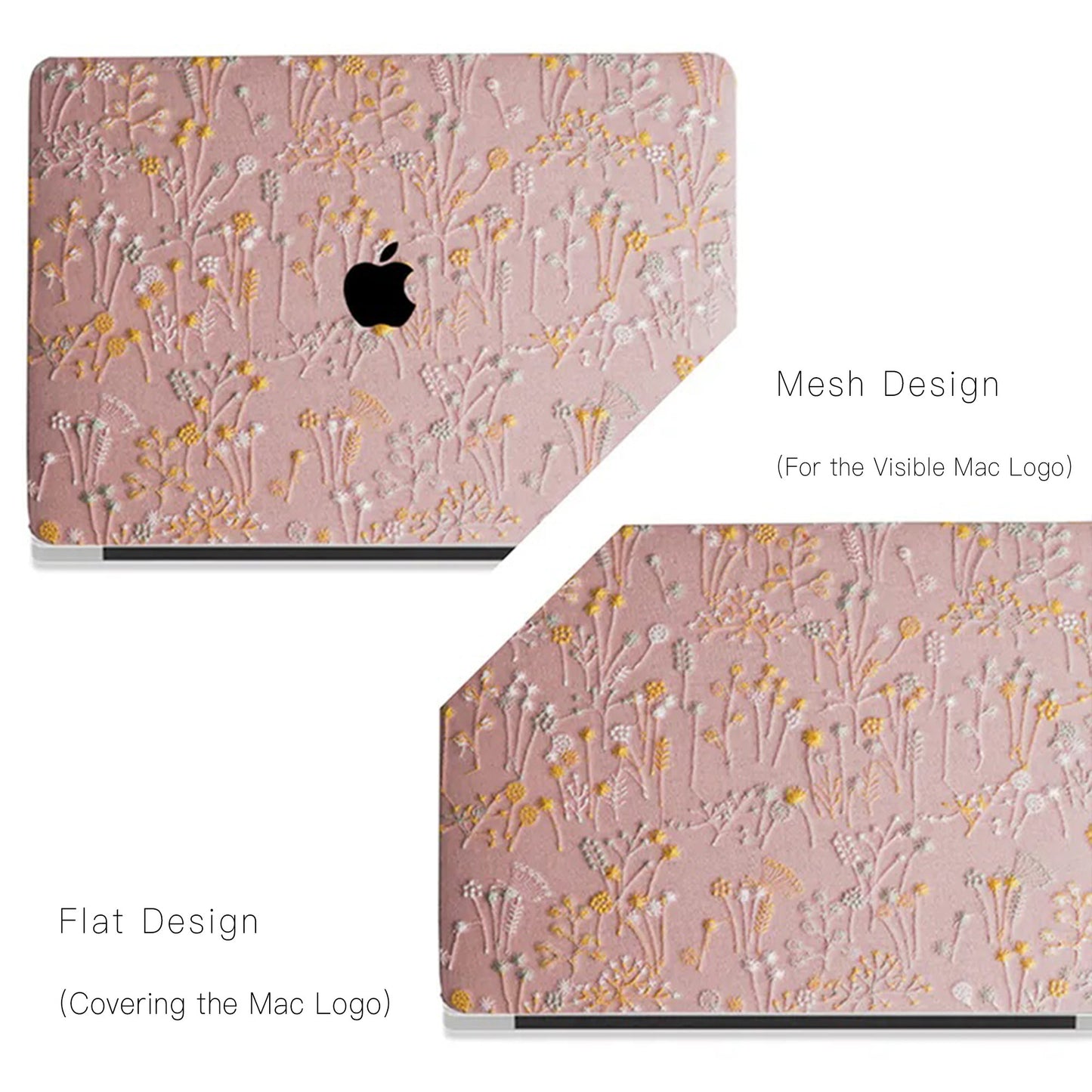 Pink Bandelion Embroidered Leather Macbook Case