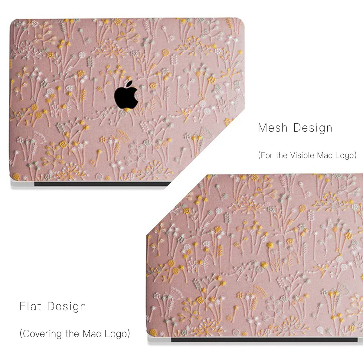 Pink Bandelion Embroidered Leather Macbook Case