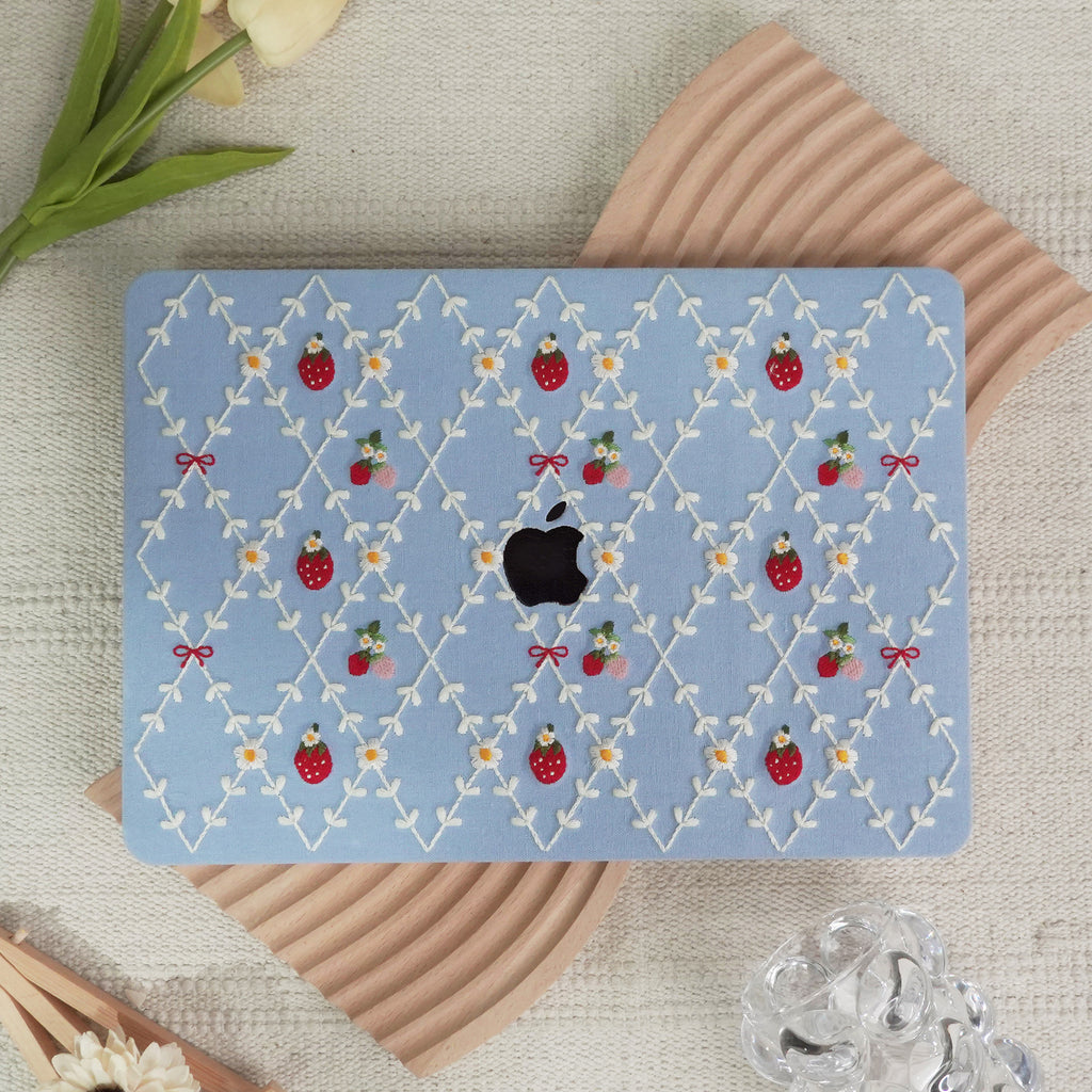 Embroidered Series ♾ Berry Blue Mood Delicate Stitch Detailing MacBook Case