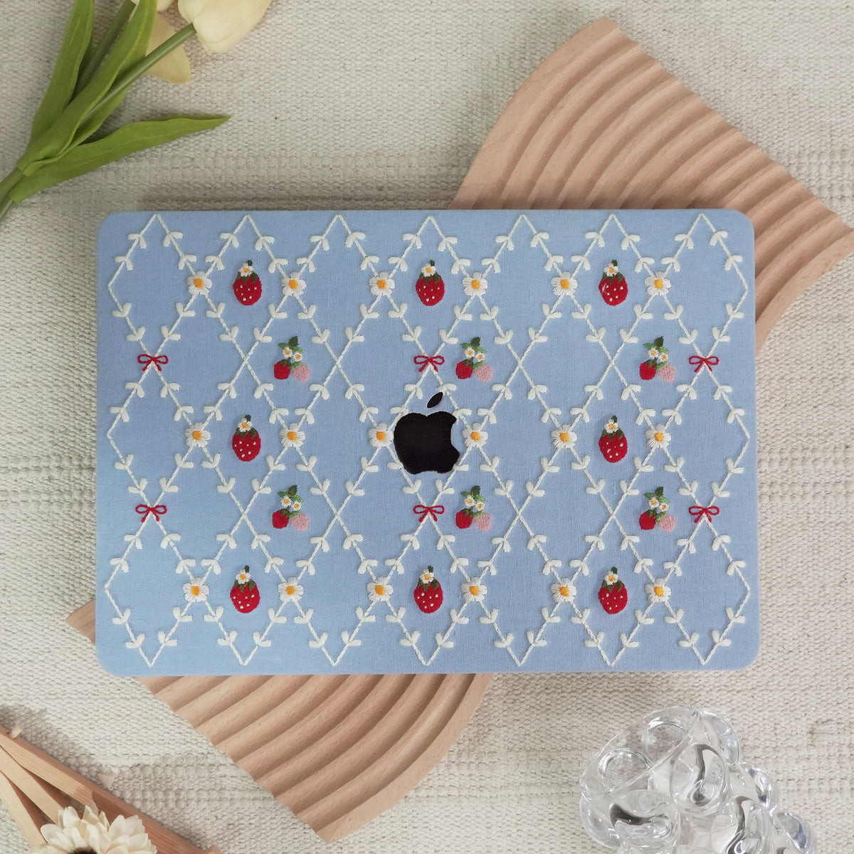 Embroidered Series ♾ Berry Blue Mood Delicate Stitch Detailing MacBook Case