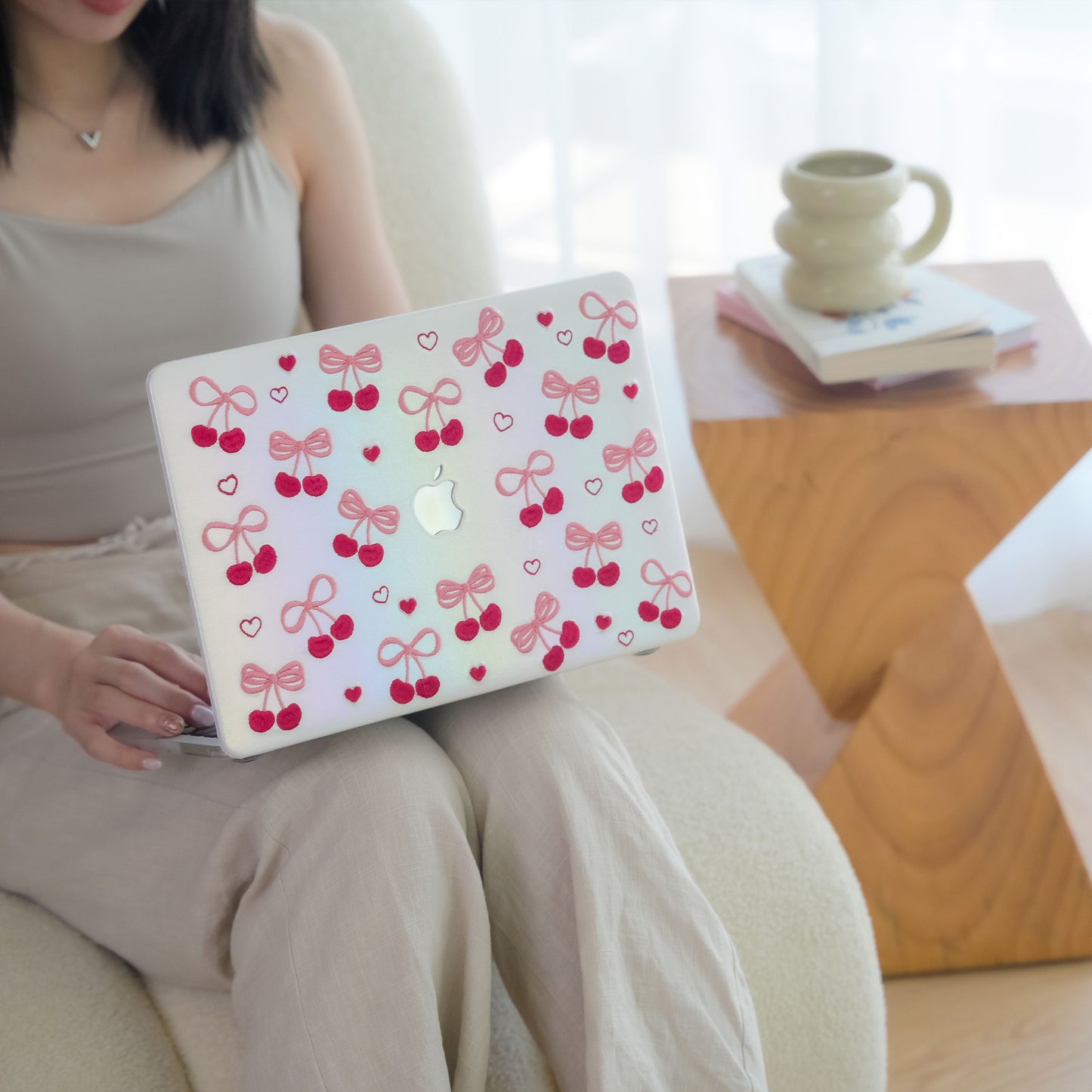 Embroidery Series ♾ Butterfly Embroidered Cherry Texture Stitching Macbook Case