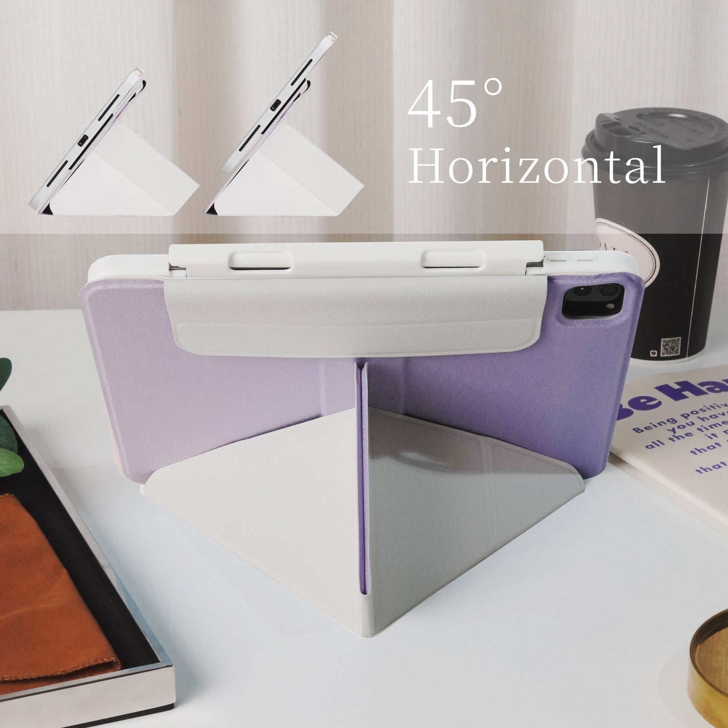 Purple Gradient Star Magnetic Ring with 360° Adjustable Feature and Pencil Slot iPad Case