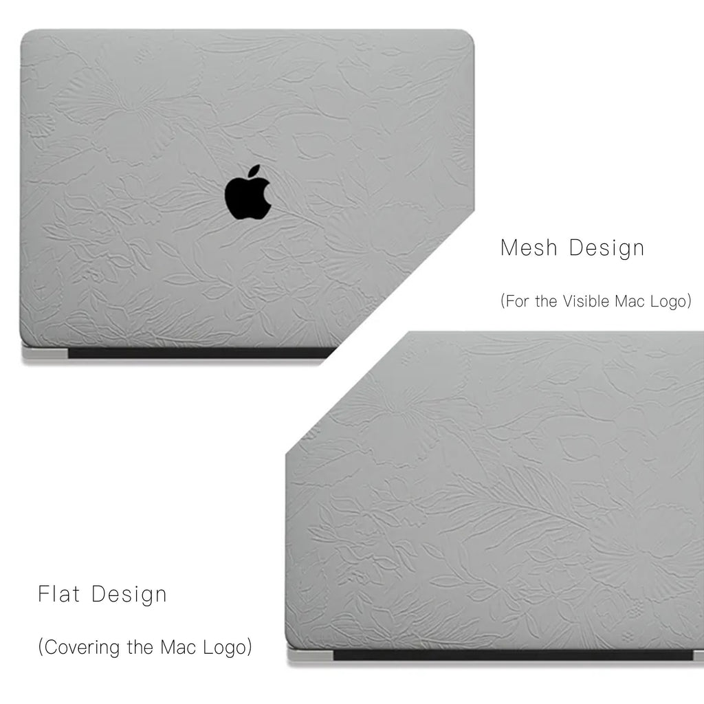 White Embossed Floral Leather Macbook Case