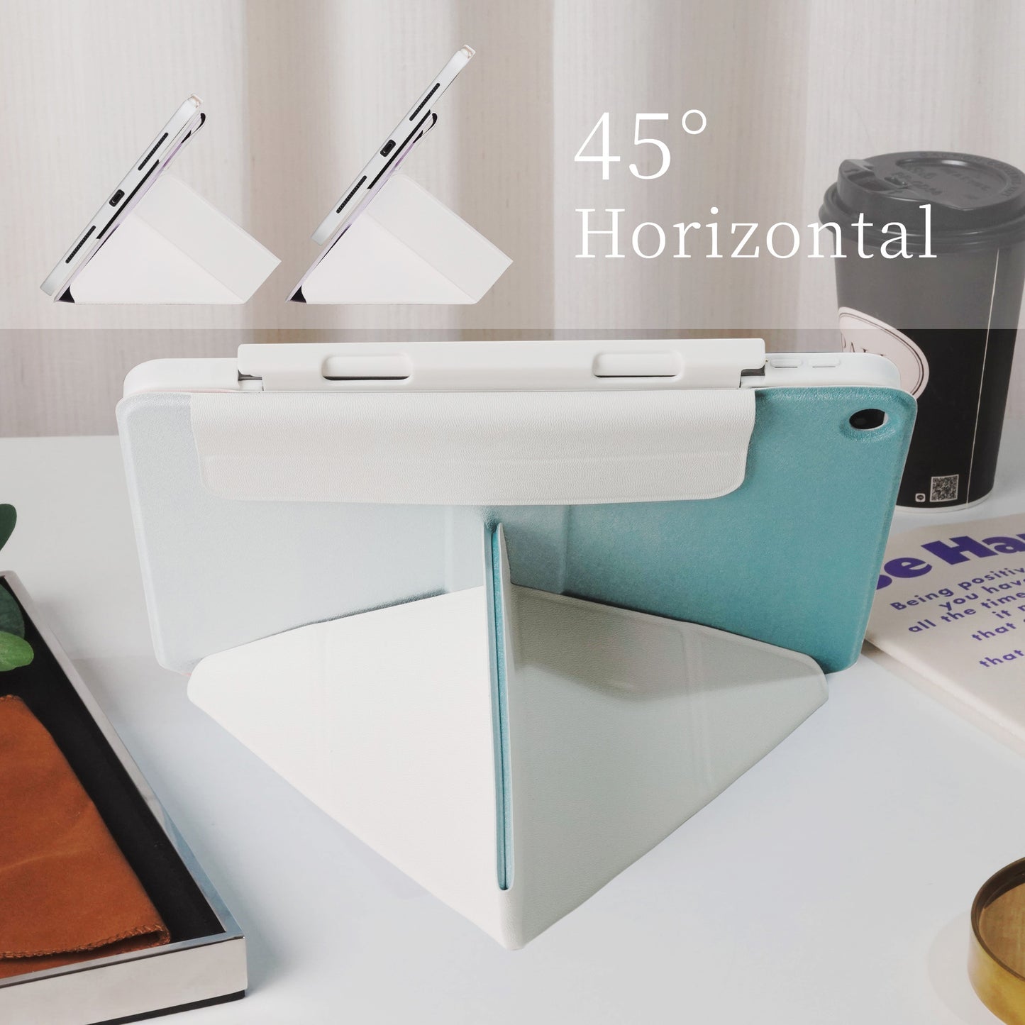 Blue White Gradient Star Magnetic Ring with 360° Adjustable Feature and Pencil Slot iPad Case