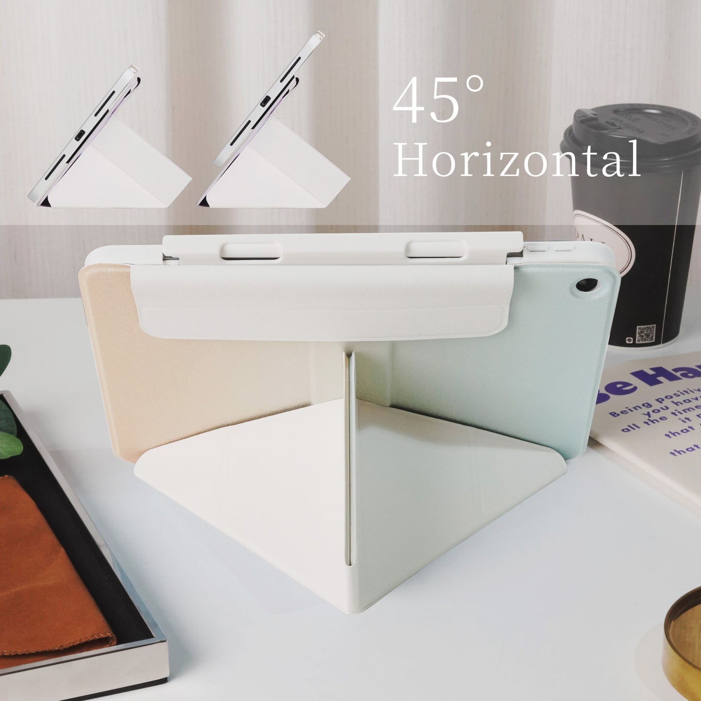 Blue Yellow Gradient Star Magnetic Ring with 360° Adjustable Feature and Pencil Slot iPad Case