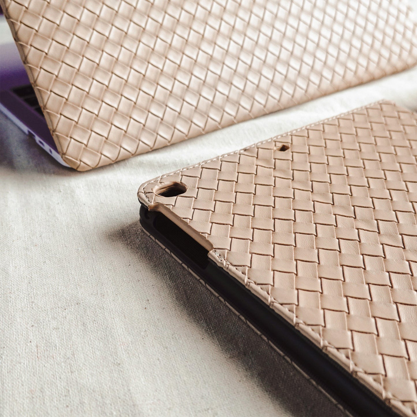 Leather Series & Milk Tea Braided with Pencil Holder iPad Protective Case