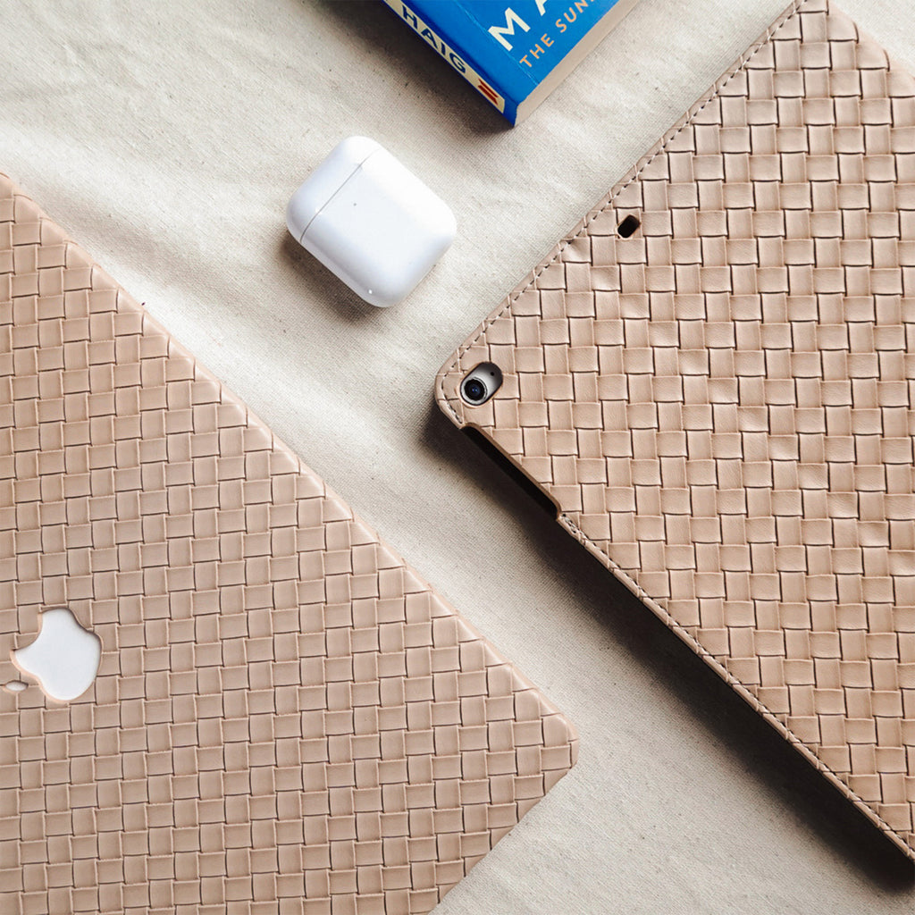 Leather Series & Milk Tea Braided with Pencil Holder iPad Protective Case