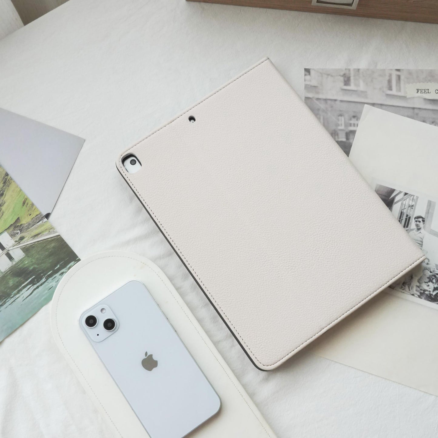 Leather Series ♾ White Lychee Skin iPad Protective Case