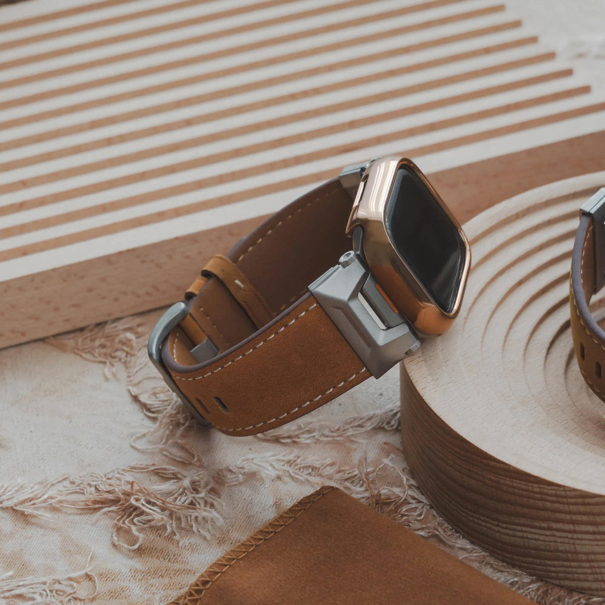 Genuine Leather Texture & Stainless Steel Mixed Apple Watch Band