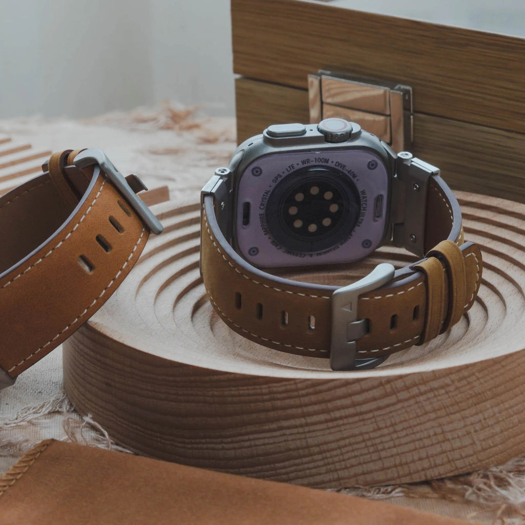 Genuine Leather Texture & Stainless Steel Mixed Apple Watch Band