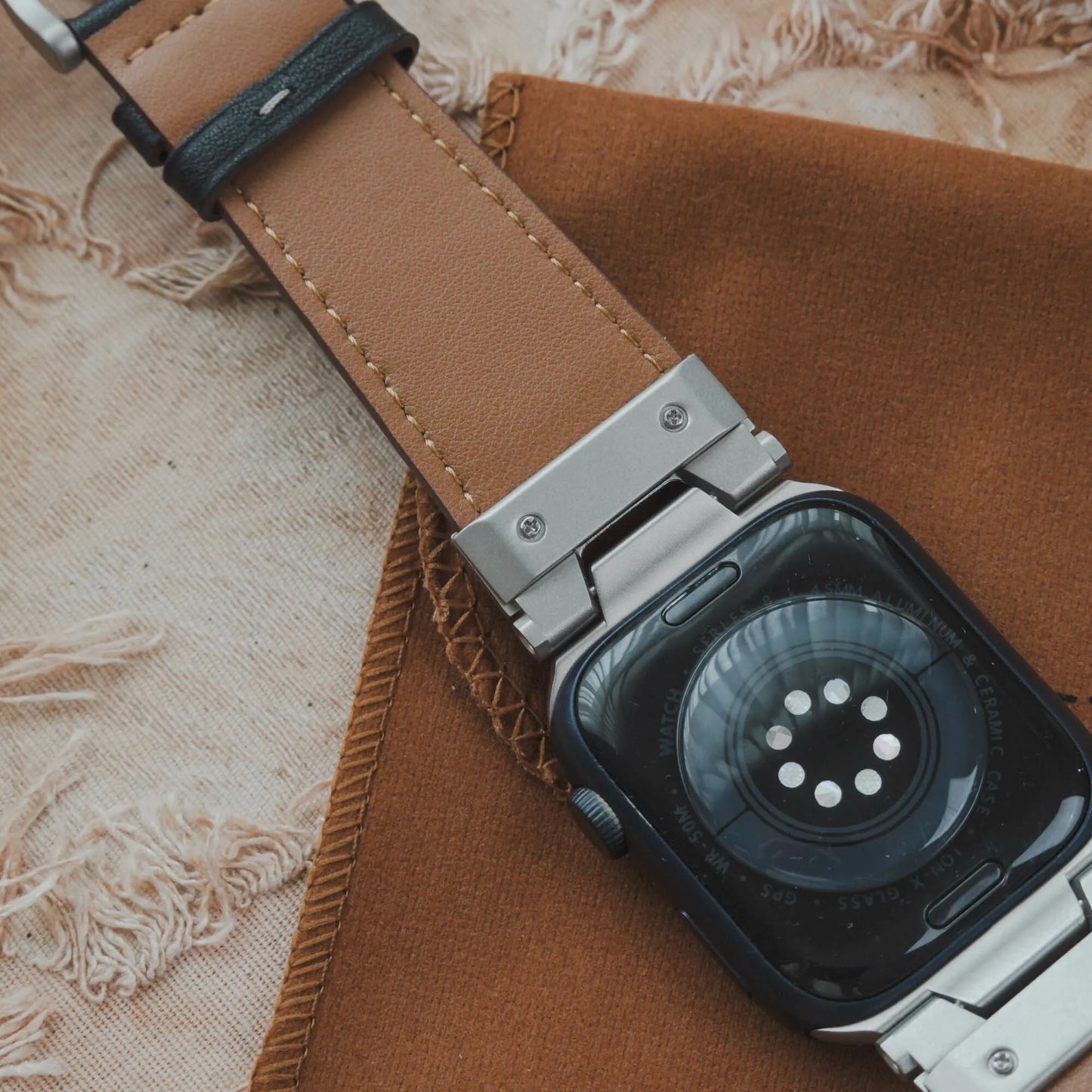 Genuine Leather Texture & Stainless Steel Mixed Apple Watch Band