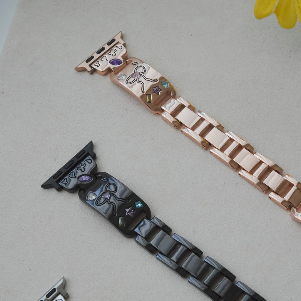 Cute engraved, high-quality metal inlaid with diamonds Apple Watch strap