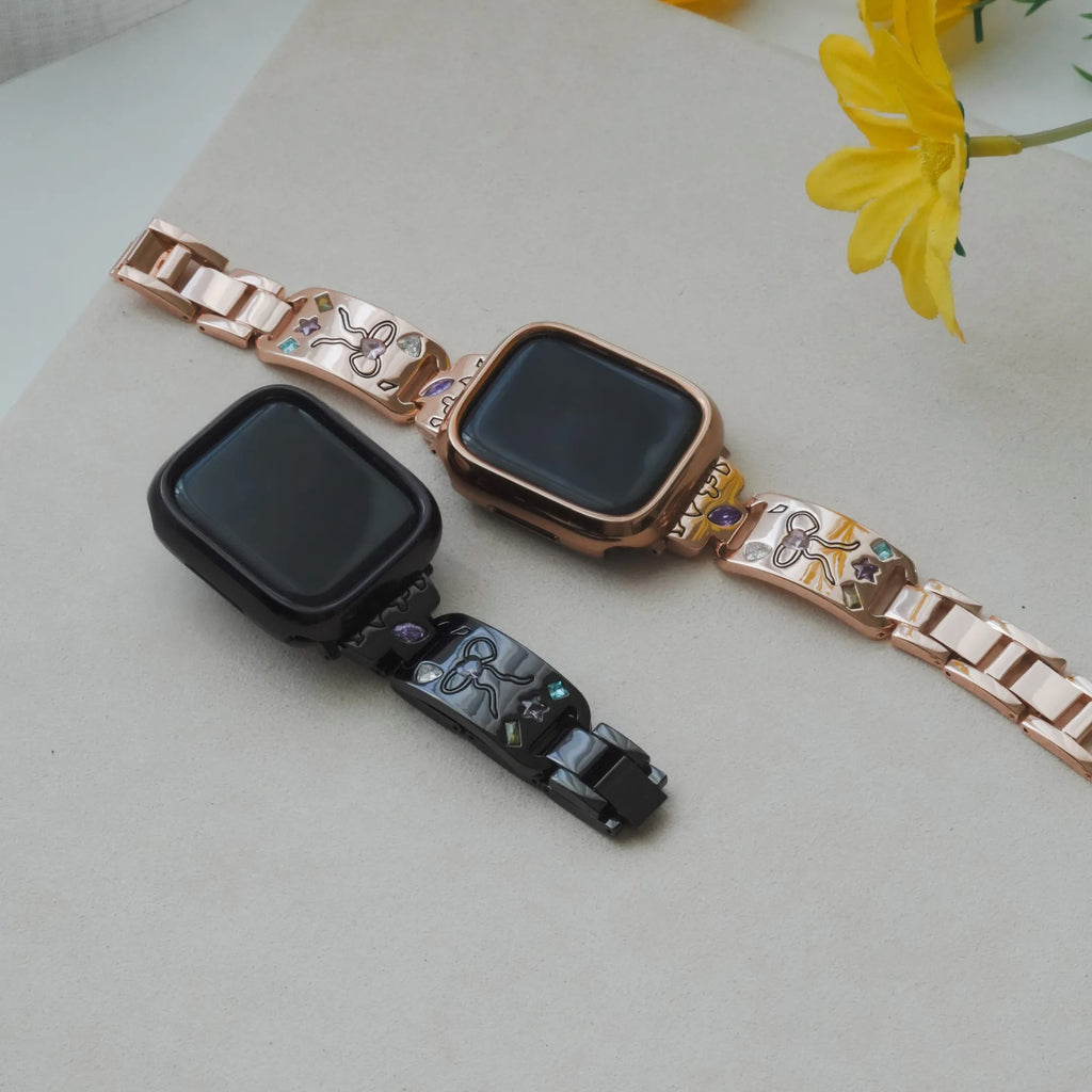Cute engraved, high-quality metal inlaid with diamonds Apple Watch strap