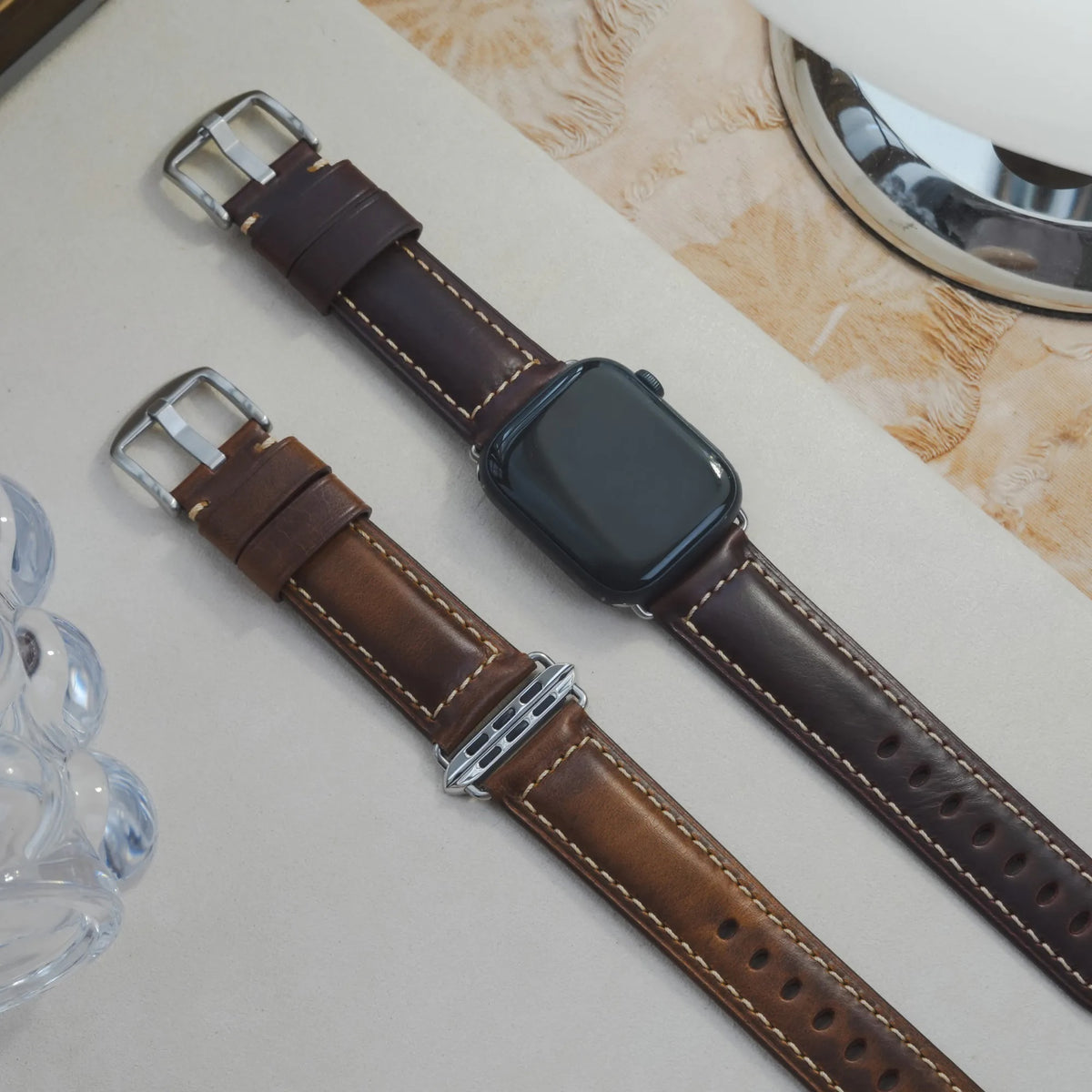 Men's Stitched Pattern Premium Leather Apple Watch Band