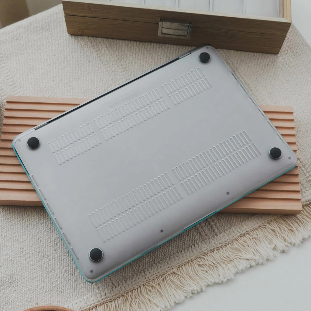Mist Blue Embossed Floral Leather Macbook Case