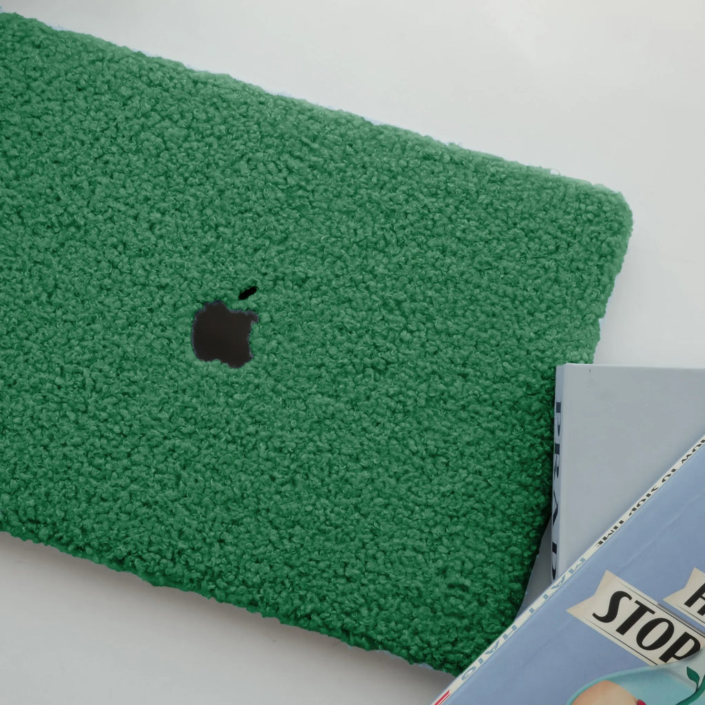Basil Green Teddy Plush Leather Macbook Case