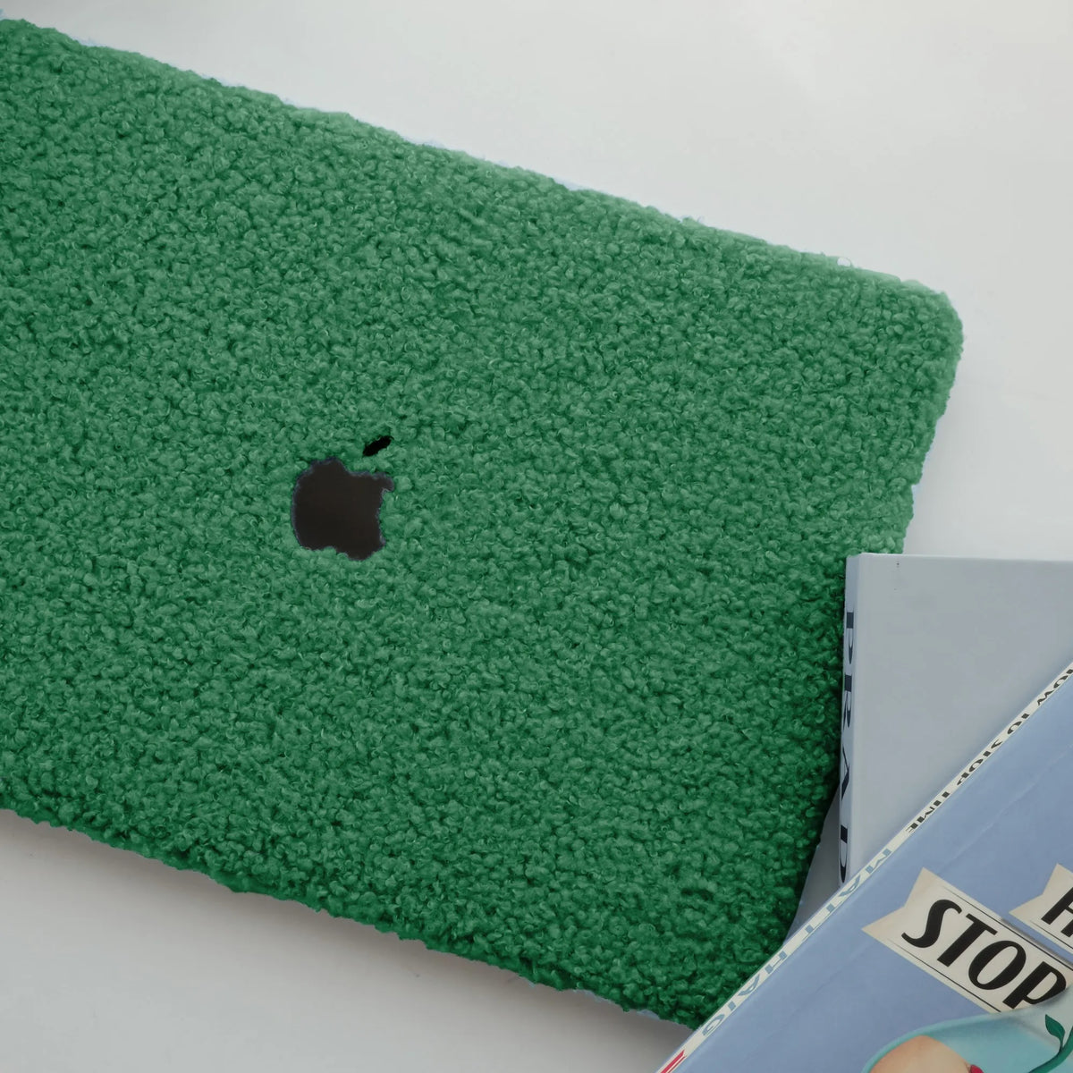 Basil Green Teddy Plush Leather Macbook Case