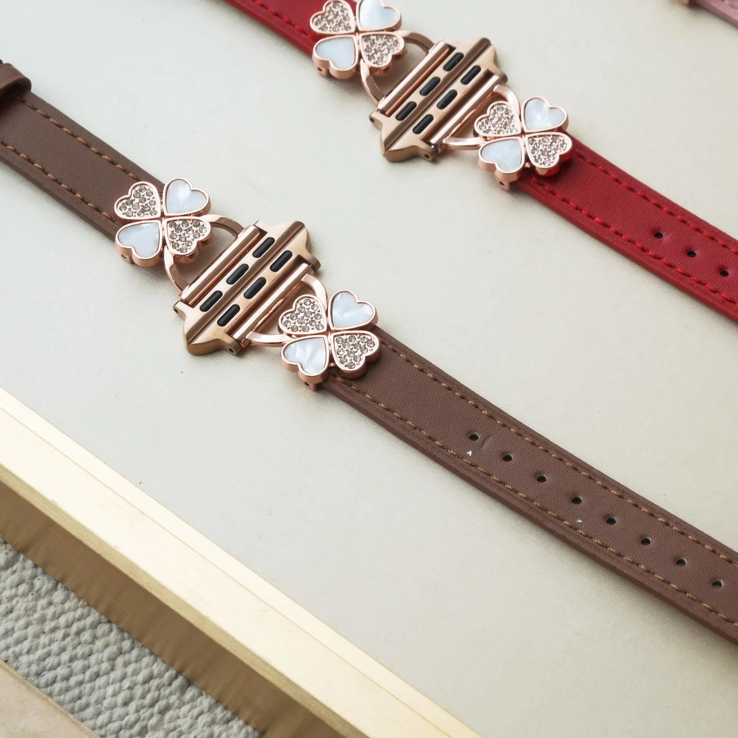 Clover Leather with Diamond Apple Watch strap