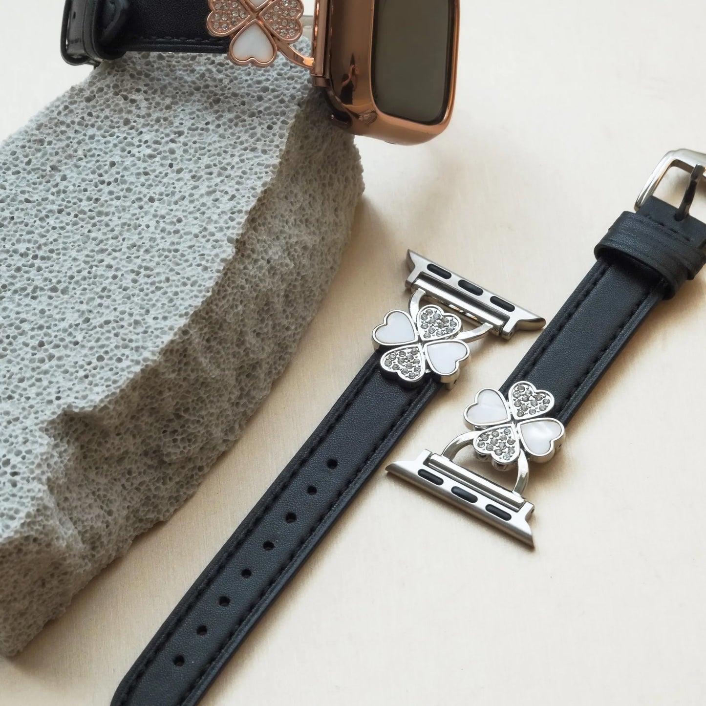 Clover Leather with Diamond Apple Watch strap