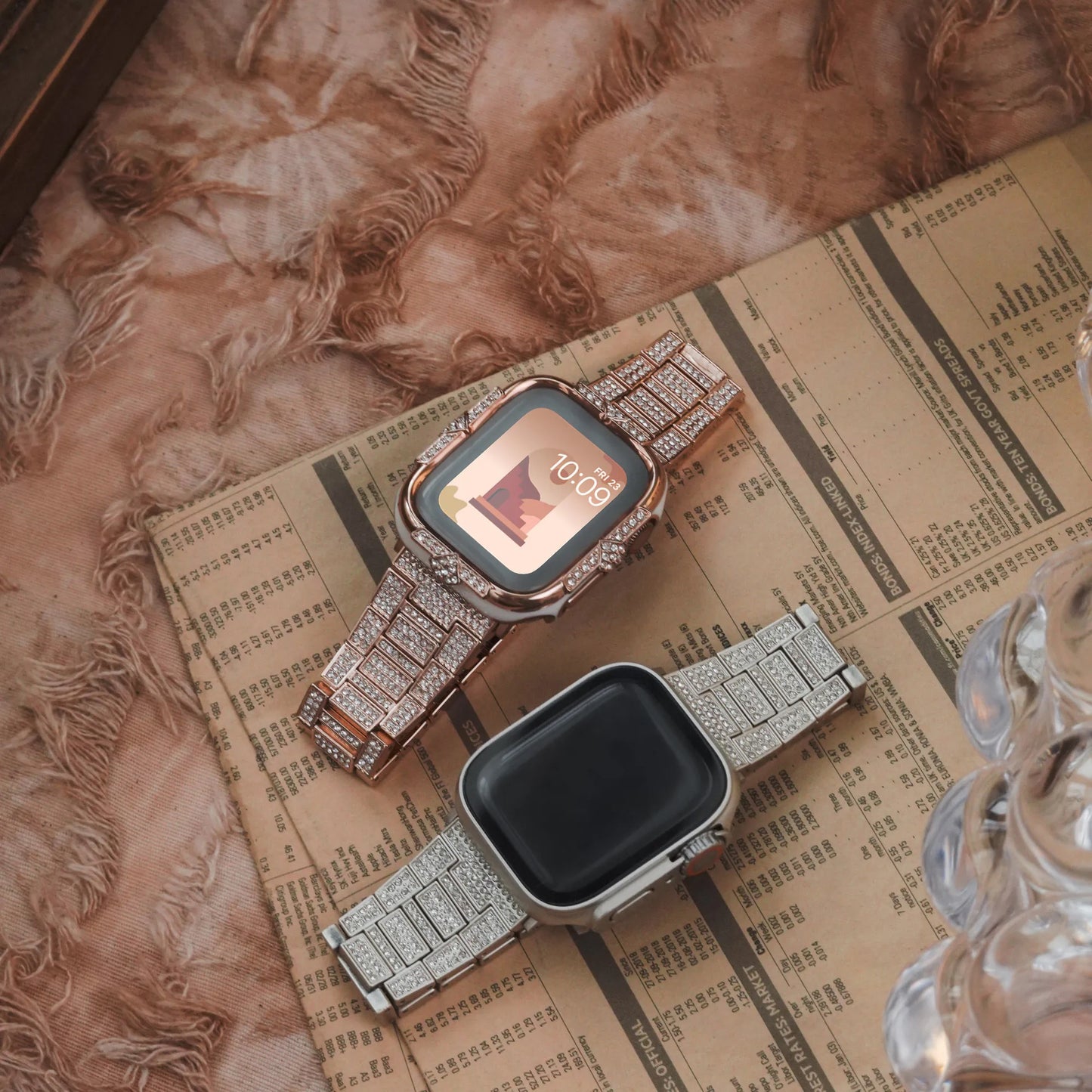 High Gold Square Diamond Textured Stainless Steel Mesh Apple Watch Strap