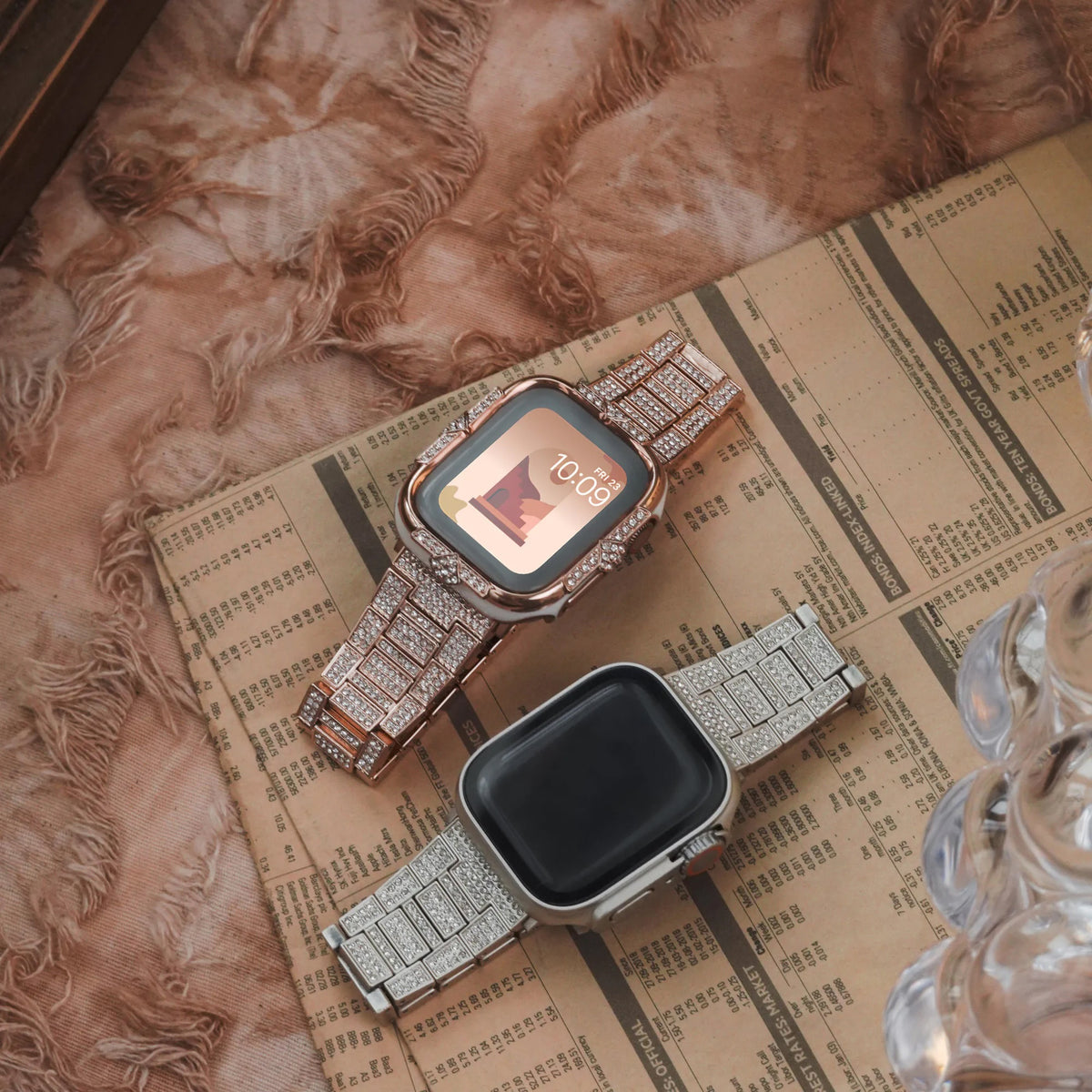 High Gold Square Diamond Textured Stainless Steel Mesh Apple Watch Strap