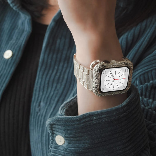 High Gold Square Diamond Textured Stainless Steel Mesh Apple Watch Strap
