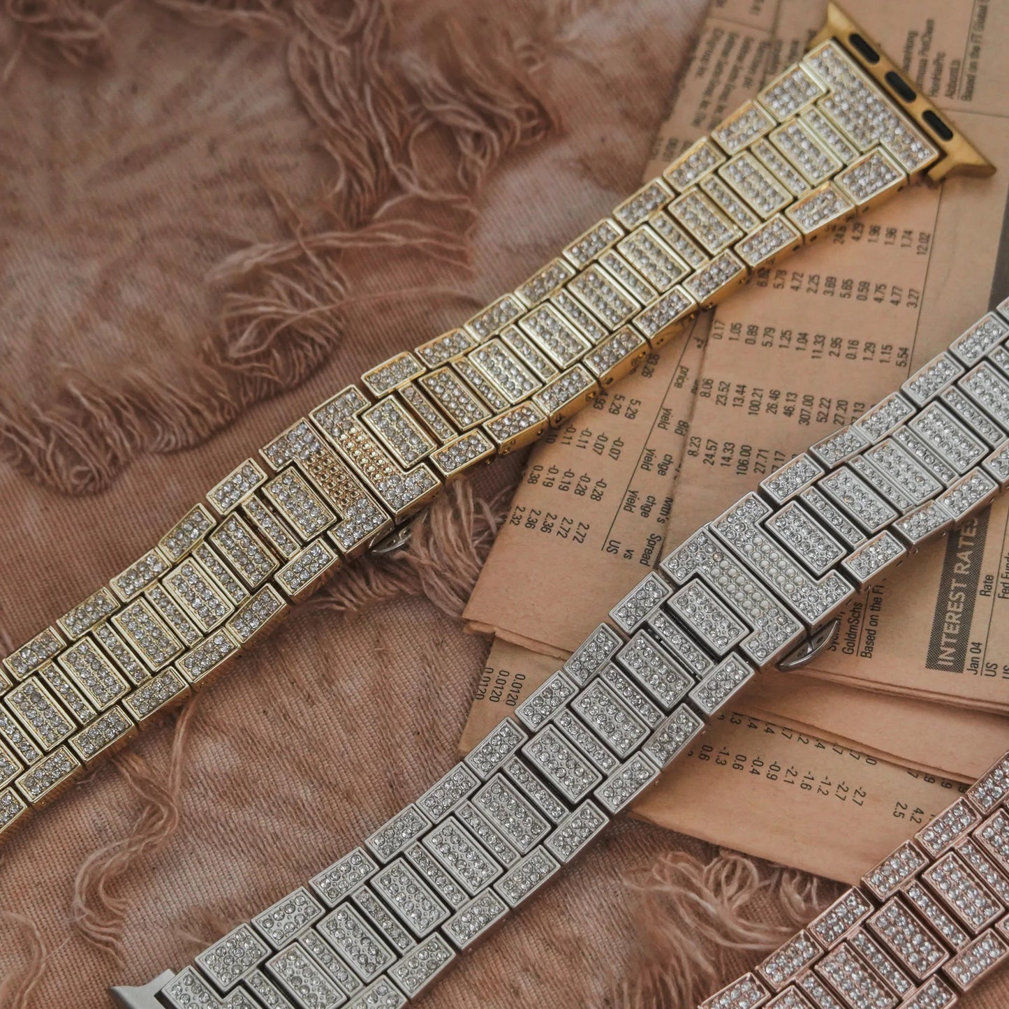 High Gold Square Diamond Textured Stainless Steel Mesh Apple Watch Strap